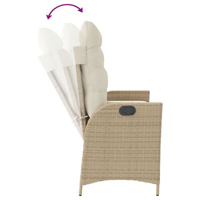 vidaXL havebænk med hynder og lænefunktion polyrattan beige