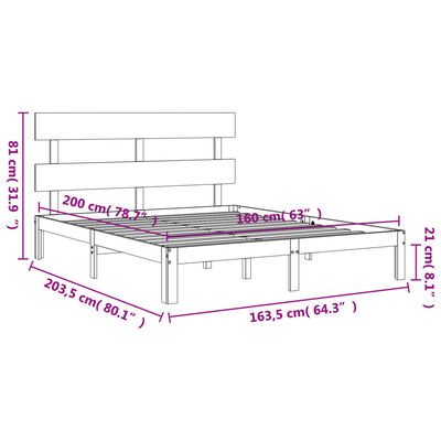 vidaXL sengeramme med sengegavl 160x200 cm massivt træ hvid