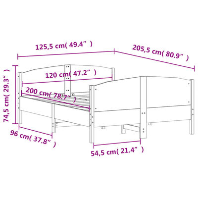 vidaXL sengeramme uden madras 120x200 cm massivt fyrretræ hvid