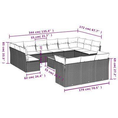 vidaXL sofasæt til haven 14 dele med hynder polyrattan beige