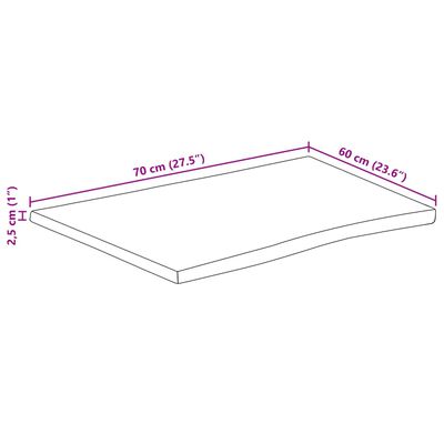 vidaXL bordplade 70x60x2,5 cm naturlig kant massivt ru mangotræ