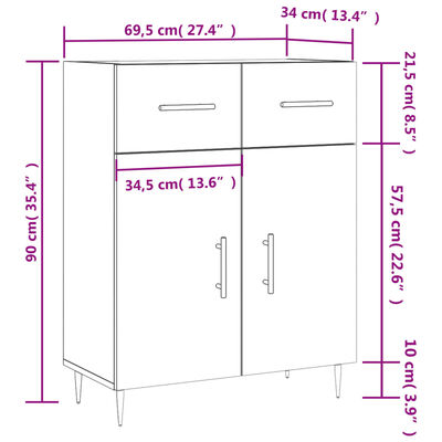 vidaXL skænk 69,5x34x90 cm konstrueret træ grå sonoma-eg