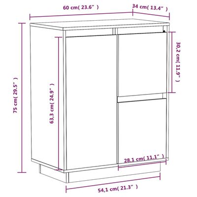 vidaXL skænk 60x34x75 cm massivt fyrretræ gyldenbrun