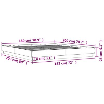 vidaXL sengeramme med LED-lys 180x200 cm sonoma-eg