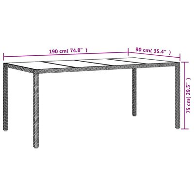 vidaXL havebord 190x90x75 cm hærdet glas og polyrattan brun