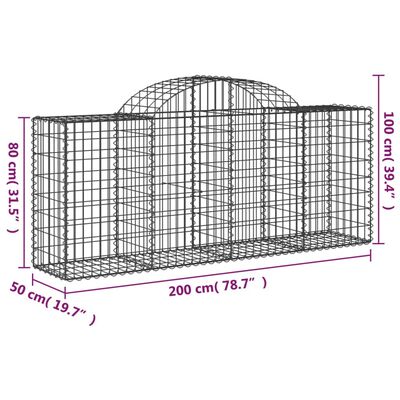 vidaXL buede gabionkurve 11 stk. 200x50x80/100 cm galvaniseret jern