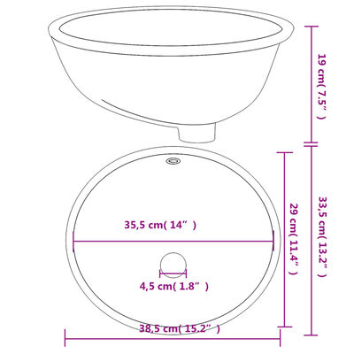 vidaXL badeværelsesvask 38,5x33,5x19 cm oval keramisk hvid