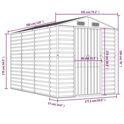 vidaXL haveskur 191x300x198 cm galvaniseret stål lysegrå