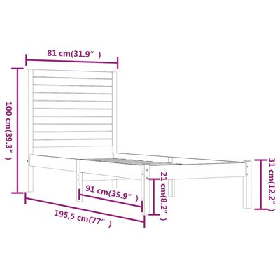 vidaXL sengeramme 75x190 cm Small Single massivt træ gyldenbrun