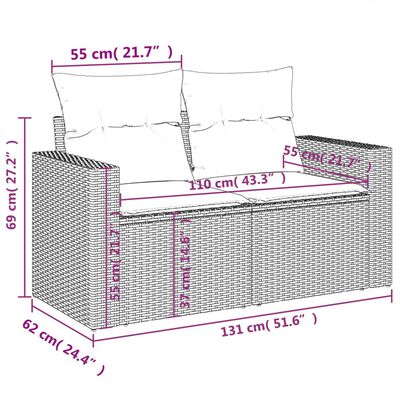 vidaXL 2-personers havesofa med hynder polyrattan sort