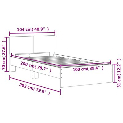 vidaXL sengeramme med sengegavl og LED-lys 100x200 cm grå sonoma-eg