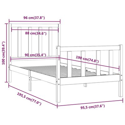 vidaXL sengeramme 90x190 cm Single massivt træ sort