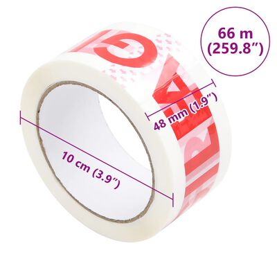 vidaXL pakketape 36 stk. 48 mm x 66 m FRAGILE-print hvid