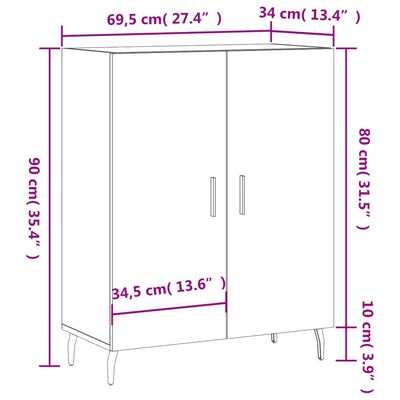 vidaXL skænk 69,5x34x90 cm konstrueret træ sonoma-eg