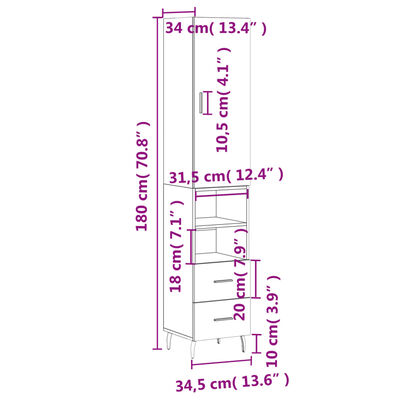 vidaXL skab 34,5x34x180 cm konstrueret træ sonoma-eg