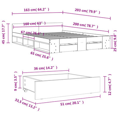 vidaXL sengeramme med skuffer 160x200 cm konstrueret træ sonoma-eg