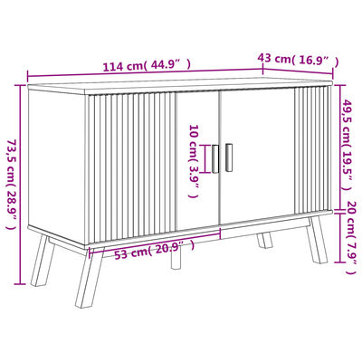 vidaXL skænk OLDEN 114x43x73,5 cm massivt fyrretræ grå og brun