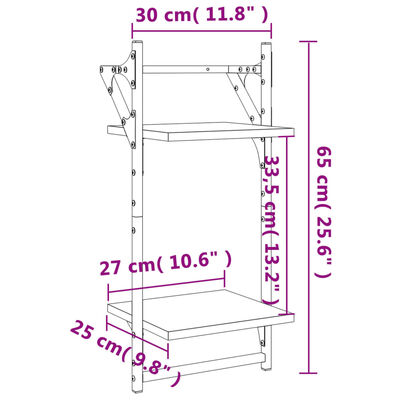 vidaXL væghylder 2 stk. med stænger og 2 hylder 30x25x65 cm røget eg