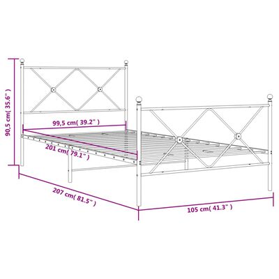 vidaXL sengeramme med sengegavl og fodgærde 100x200 cm metal hvid