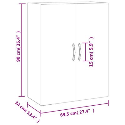 vidaXL vægskab 69,5x34x90 cm konstrueret træ brun egetræsfarve