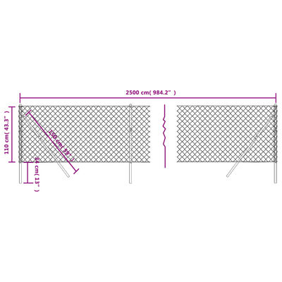 vidaXL trådhegn 1,1x25 m antracitgrå