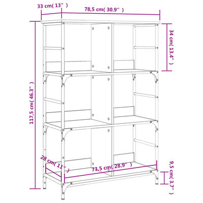 vidaXL bogreol 78,5x33x117,5 cm konstrueret træ sonoma-eg