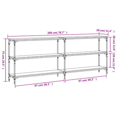 vidaXL konsolbord 200x29x75 cm konstrueret træ røget egetræsfarve