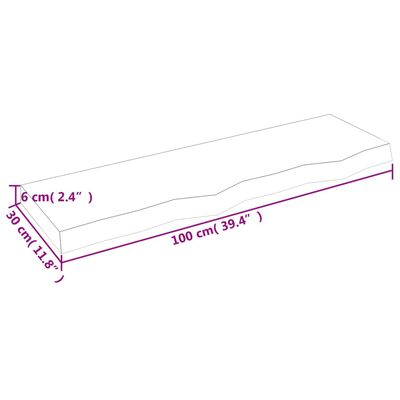 vidaXL væghylde 100x30x(2-6) cm ubehandlet massivt egetræ