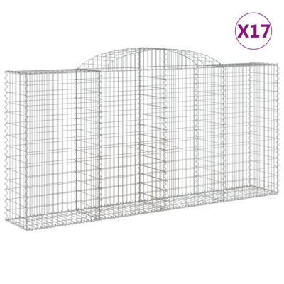 vidaXL buede gabionkurve 17 stk. 300x50x140/160 cm galvaniseret jern