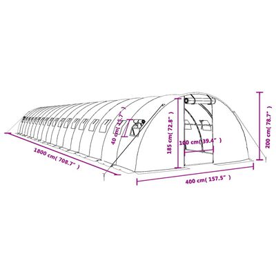 vidaXL drivhus med stålstel 72 m² 18x4x2 m grøn