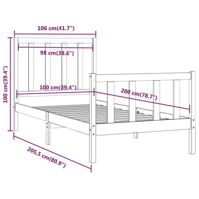 vidaXL sengeramme 100x200 cm massivt træ sort