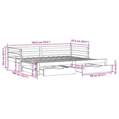 vidaXL daybed med udtræk skuffer 90x190 cm massivt fyrretræ gyldenbrun