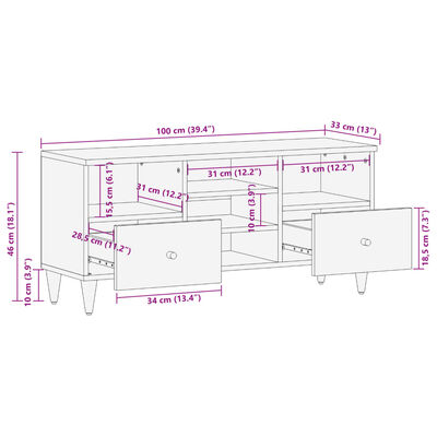 vidaXL tv-bord 100x33x46 cm massivt mangotræ