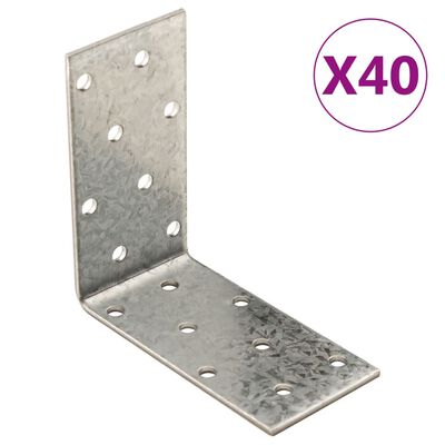 vidaXL vinkelbeslag 40 stk. 2 mm 80x40x80 mm galvaniseret stål