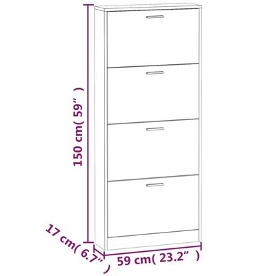 vidaXL skoskab 59x17x150 cm konstrueret træ grå sonoma-eg