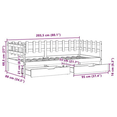 vidaXL daybed med skuffer 90x200 cm massivt fyrretræ hvid