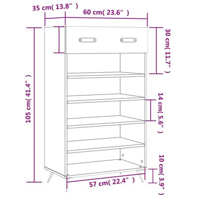 vidaXL skoreol 60x35x105 cm konstrueret træ sort