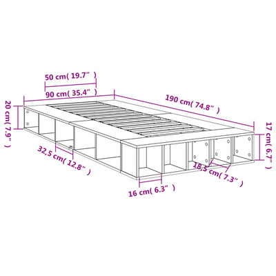 vidaXL sengeramme 90x190 cm konstrueret træ hvid