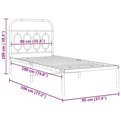 vidaXL sengeramme med sengegavl 90x190 cm metal sort