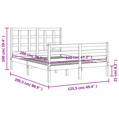 vidaXL sengeramme med sengegavl 120x200 cm massivt træ hvid