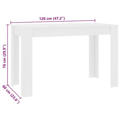 vidaXL spisebord 120x60x76 cm konstrueret træ hvid