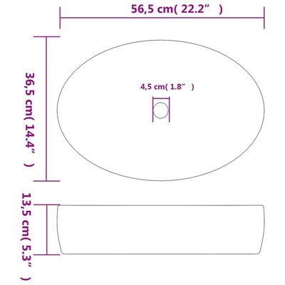 vidaXL håndvask til bord 56,5x36,5x13,5 cm oval keramik sort og blå