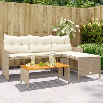 vidaXL havesofa med bord og hynder L-formet polyrattan beige