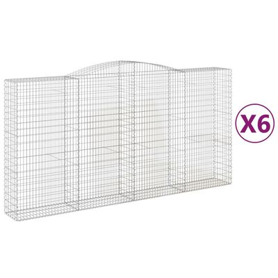 vidaXL buede gabionkurve 6 stk. 400x50x200/220 cm galvaniseret jern