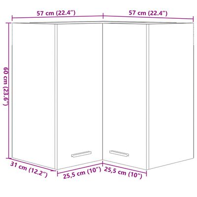 vidaXL væghængt hjørneskab 57x57x60 cm konstrueret træ sonoma-eg