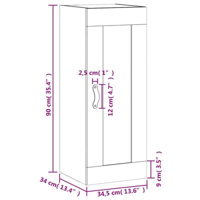 vidaXL vægskab 34,5x34x90 cm konstrueret træ sort