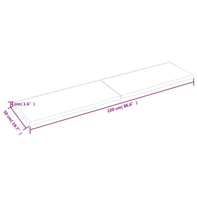 vidaXL bordplade til badeværelse 220x50x(2-4) cm massivt træ mørkebrun