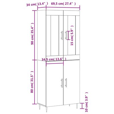 vidaXL højskab 69,5x34x180 cm konstrueret træ hvid