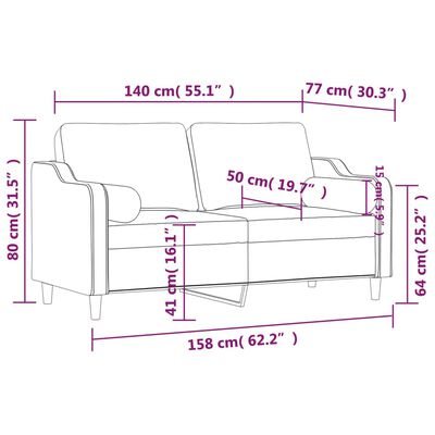 vidaXL 2-personers sofa med pyntepuder 140 cm stof sort