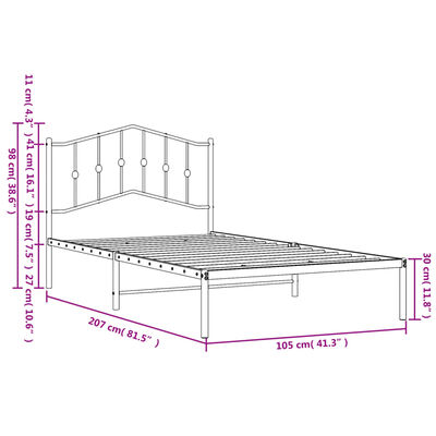 vidaXL sengeramme med sengegavl 100x200 cm metal hvid